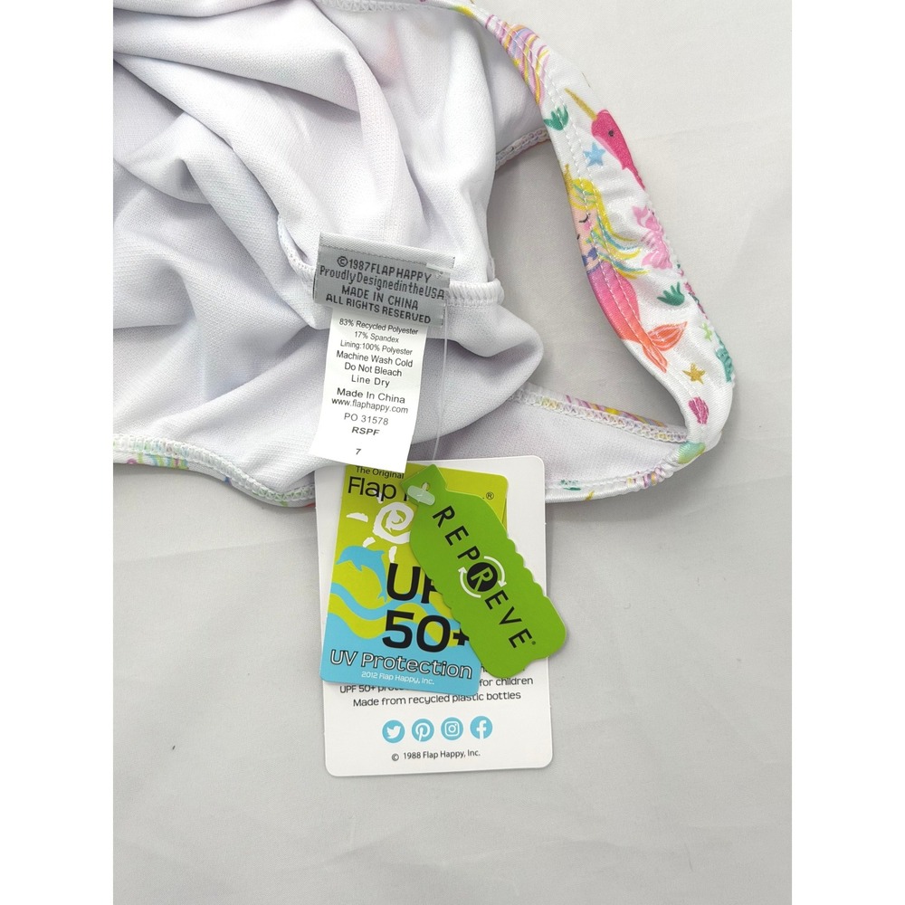 Flap Happy Girls 7 Mermaid Rash Guard One Piece Swimsuit Set UPF 50 NWT - Picture 7 of 9